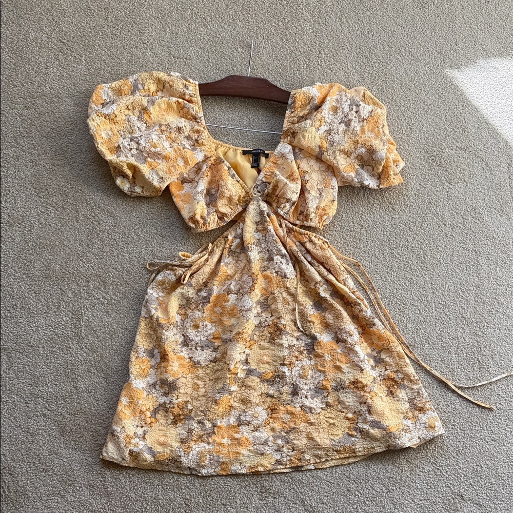 Forever 21 Yellow and Gray Floral Backless Dress